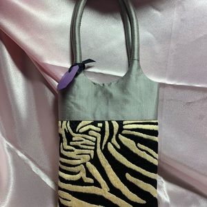 Zebra Print and Gray-Silver Silk long purse